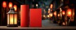 © Julia - A snug display of red envelopes, ornamental touches, and gentle illumination, generating a celebratory, festive ambience