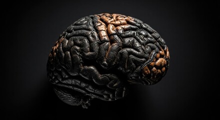  Human Brain Anatomy Closeup on Black Background.