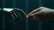 © oksa_studio - Human and robot hands connecting with a glowing touch, symbolizing artificial intelligence partnership and innovation