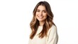 © AI Artworks - A young woman with long brown hair smiles warmly in a studio setting.