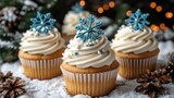 Festive cupcakes with snowflake toppers