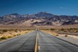© PNG - Endless Road to Mountain Majesty Death Valley National Park California Desert Landscape Long Straight Highway Through Arid Terrain Majestic Mountain Vista in Desert Environment