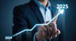 © Mst - Businessman Touching Arrow Up with 2024 and 2025 Years on Graph Chart Financial Business Growth Profit Investment Strategy Success