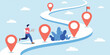 © Selim Studio - Business Journey Roadmap Concept with Location Pins and Curved Path Representing Goals Navigation Planning Strategy and Success Illustration