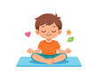 © Framezy - child practicing yoga pose on mat calm wellness hobby for kids clean shapes. colored flat icon vector illustration