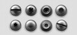 © klyaksun - Metal screws and bolts with different head types, realistic vector illustration top view. 3d steel hardware elements, nuts and rivets with silver polish effect isolated on transparent background