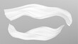 © klyaksun - White silk fabric flowing in the air, realistic vector isolated on transparent background. Smooth cloth, textile with soft curves, flying wind movement or falling effect. Satin drape for luxury design