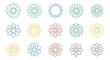 © ROSARIO - Collection of Islamic geometric patterns in pastel colors on a white background.