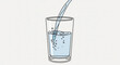 © Zavi - Clear glass being filled with sparkling water simple line art illustration transparent background refreshing drink concept hydration theme minimalist design blue water bubbles
