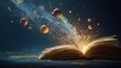 © Anastasiia - An open book releasing glowing sparkles and tiny planets into a magical, cosmic swirl. Concept Open Book Release, Glowing Sparkles, Tiny Planets, Cosmic Swirl, Magical Cosmos Mood