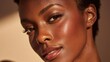 © Anastasiia - Close-up of a woman with bronzed, dewy skin, glossy lips, and soft shimmery eye makeup. Concept Close-up beauty shot, Bronzed dewy skin, Glossy lips, Soft shimmery eye makeup, Glamour portrait