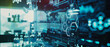 © petrrgoskov - Futuristic laboratory scene with glass bottles, neon lighting and digital interface overlays, creating a modern scientific atmosphere with technology, research and innovation elements.
