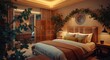 © Emin - Contemporary bedroom featuring bamboo furniture, decorative folding screen, and eucalyptus adorned accessories