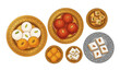 © MstNadiya - Festive Indian mithai thali top view vector art for celebrations