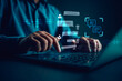 © Looker_Studio - Person typing on laptop with virtual AI chatbot conversation interface. Concept of artificial intelligence communication, automated messaging, digital assistant, and smart technology for business.