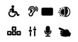 © 4zevar - Accessibility icons set featuring wheelchair, hearing, contrast, brightness, and navigation