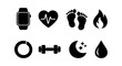 © 4zevar - Health and fitness icons: watch, heartbeat, steps, fire, chart, dumbbell, sleep, hydration