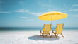 © grappyblast - image of yellow beach chairs and umbrellas on a white sand beach on a summer