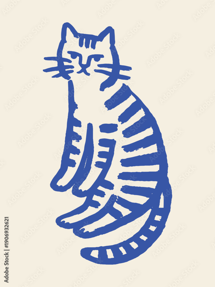 Striped cat doodle hand drawn vector illustration Stock Vector | Adobe ...