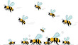 © G Factory - A swarm of bees in flight, illustration of insects in motion, viewed from a side perspective, against a simple white background