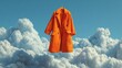 © Irina Kozel - Minimalistic floating orange trench coat in surreal sky scene evokes creativity, fashion trends, and modern design inspiration