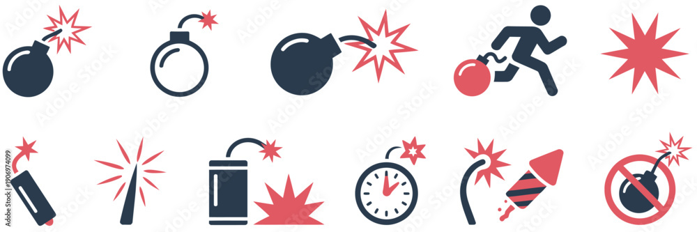 Bomb Explosion Danger Icon Set, warning symbols featuring dynamite with ...