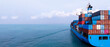 © Kalyakan - Aerial view container ship carrier container on sea, Global business logistics and Global trade transportation by container ship, Container ship freight shipping import export logistics supply chain.