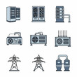 © Agu - Collection of various industrial and technological equipment icons.