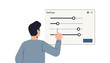 © RitaRani - Man interacting with settings panel on a digital interface with multiple sliders and options available for customization purposes easily