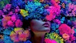 © kvladimirv - Vibrant Portrait of Woman with Neon Floral Headpiece Reflecting Modern Artistic Expression