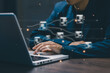 © saranyoo - Business professional working with interconnected digital data workflow, system integration, and information flow, illustrating modern data management and enterprise technology solutions.