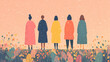 © Duaa - Group Of Women Standing Together In Colorful Landscape Illustration