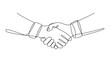© VectorCraze - Single continuous line drawing of two hands shaking, symbolizing partnership, agreement, trust, teamwork, business collaboration and successful deal concept illustration