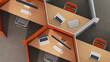 © Marcos Osorio/Stocksy - Hexagon shaped office workspace design with individual cubicles