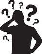 © Laila - Confused man silhouette with question marks above head, uncertainty and doubt concept
