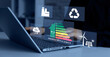 © AYSIA - Energy efficiency concept. Energy efficiency rating icon on virtual screen for energy efficient house building rate label audit.