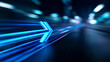 © Curioso.Photography - Glowing blue arrow moving forward in digital light trail, symbolizing growth and business progress.