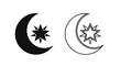 © Sapla - Black crescent moon and star icon set, solid fill and outline vector illustration isolated on white