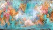 © JerreMaier - Abstract turquoise and coral textured painting with gold accents for artistic backgrounds