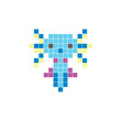 © Adpragus - A flat pixel design made of geometric square color blocks on a clean icon layout. Pixel art axolotl