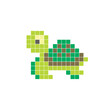 © Adpragus - A flat pixel design made of geometric square color blocks on a clean icon layout. Pixel art turtle