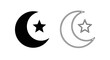 © Khan - Black crescent moon and star vector icon, solid and outline styles, Islamic symbol, religion sign isolated on white