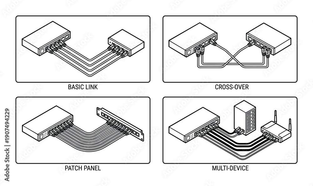 Client Switch Router Drawing Network switch connection diagrams in isometric view Stock Vector ...
