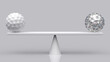 © RIDVAN - Balancing white and gem balls placed on weighing scales, abstract geometric regular shapes isolated on grey Gradient background, Statistics chart, balance concept - 3d illustration