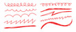 © Snap Smith - Abstract red brush strokes set, hand drawn underline and scribble texture elements. Rough wavy zigzag patterns or straight horizontal elements. Artistic sketch isolated on white background.
