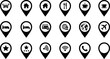 © PUTUL - Black map pin icon collection for travel, accommodation, food, transport, connectivity and communication navigation markers