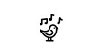 © Mundhut - Black outline image of a bird with music notes floating above its head, against a white background