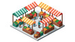 © Santiago - Vibrant isometric market with colorful stalls and shoppers