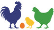 © Imtiaz - A rooster, hen, chick, and egg are silhouetted against a white background.