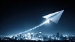 © Nart - A glowing paper plane soars above a city skyline at night. Sparkling trails symbolize innovation, creativity, and the launch of bold new ideas.